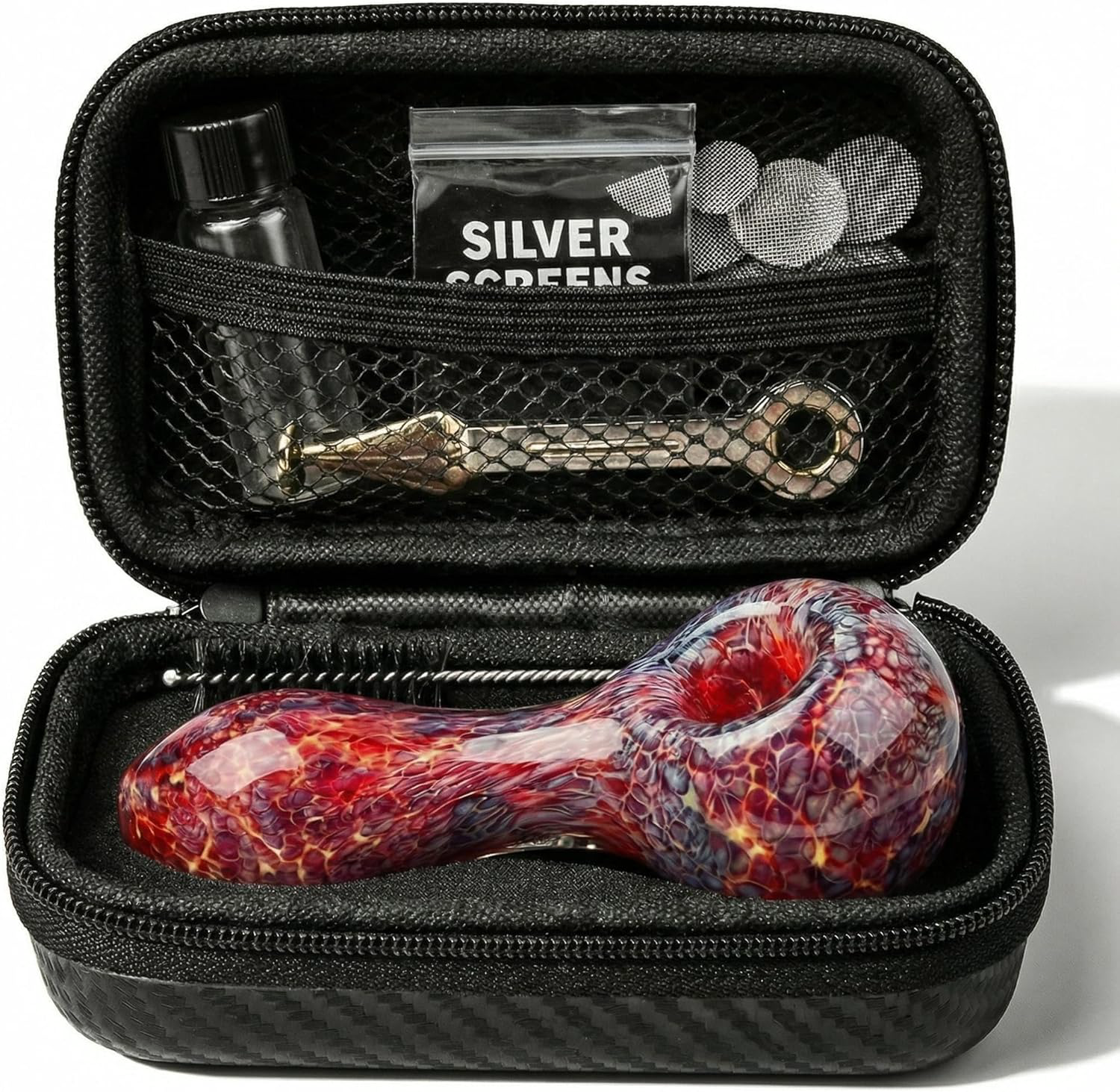4" Gorgeous Tobacco Pipe Set, Collectible Smoking Pipe with Cleaner Tamper Tool Black Carrying Case, Complete Pipe Accessories Kit(Red) product photo