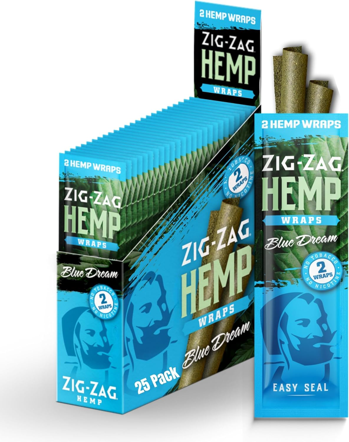 ZIG-ZAG Hemp Wraps 25-Pack - Blue Dream (2 Wraps Per Pack) 100% Natural, Slow-Burning Hemp Wraps product photo